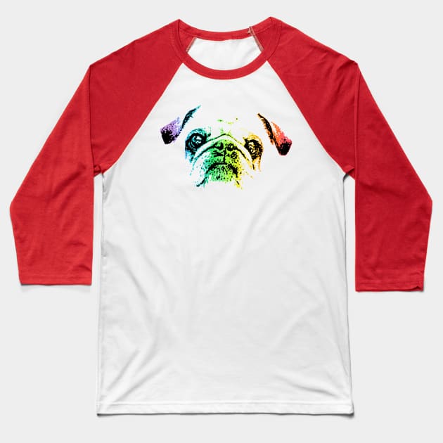 Rainbow Pug Baseball T-Shirt by childofthecorn